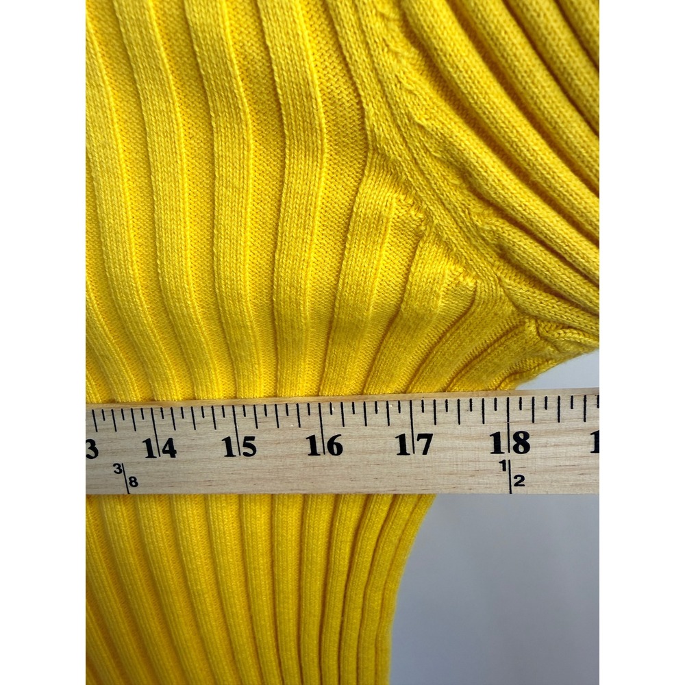 Lauren Ralph Lauren Yellow Ribbed Sweater Suede Shoulder Patch Gold Buttons L - Picture 5 of 6